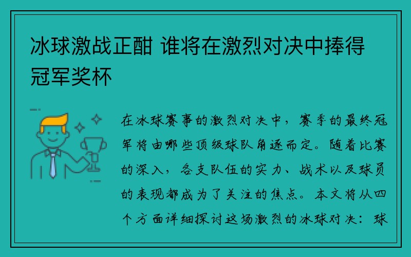 冰球激战正酣 谁将在激烈对决中捧得冠军奖杯